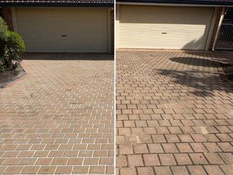 Garage Driveway before and after pressure cleaning