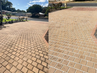Paver Driveway before and after pressure cleaning