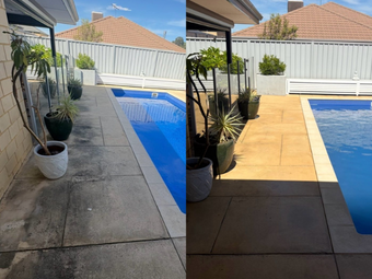 Pool Deck & Paving before and after pressure cleaning