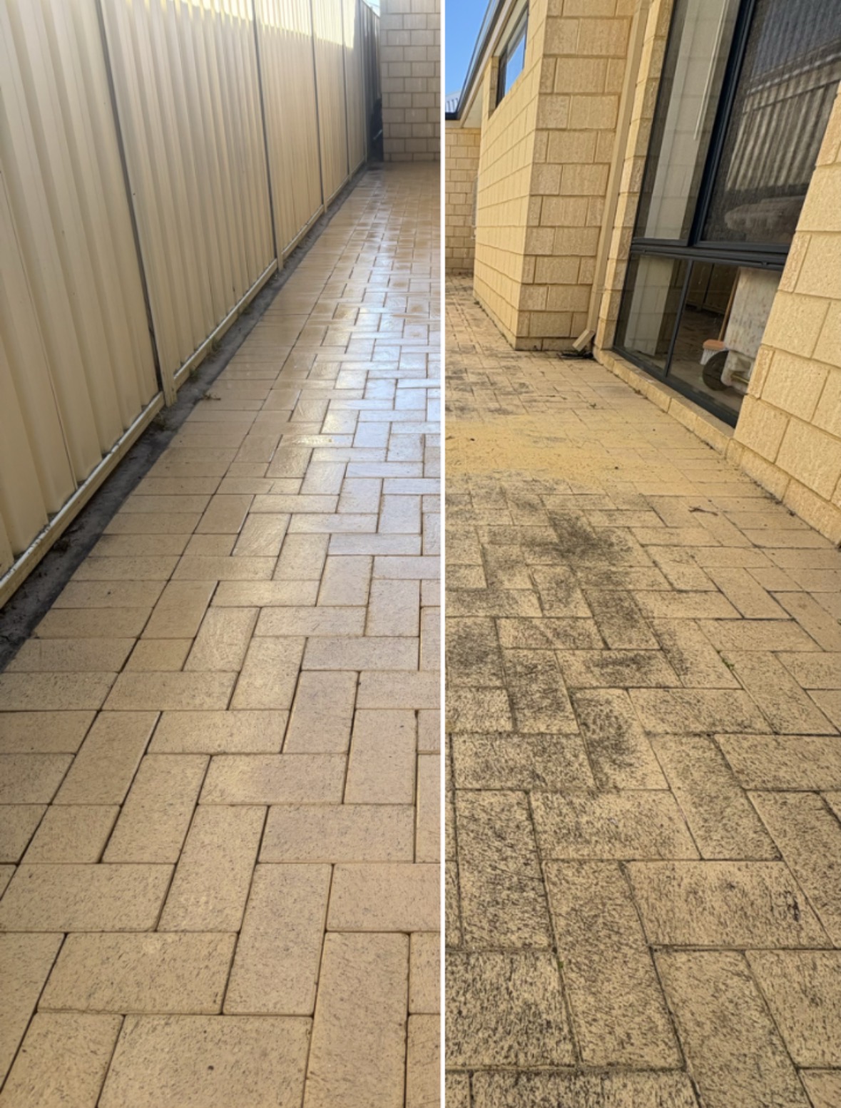 Side Paving & Walkway before and after pressure cleaning