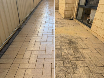 Side Paving & Walkway before and after pressure cleaning